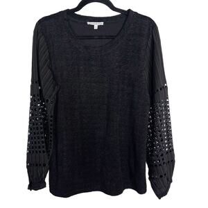 New See and Be Seen Small S Black Cut Out Sleeve Textured Sweatshirt Crew Neck
